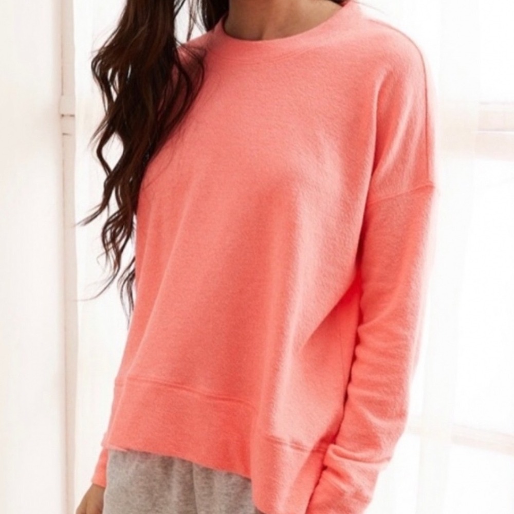 Aerie Sweatshirt Small Neon Coral Oversized Textured Terry Pullover Beach